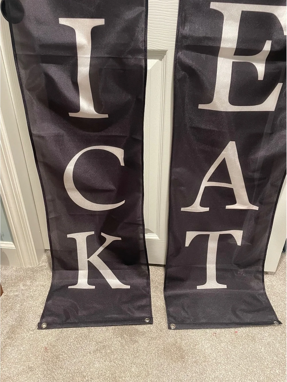 Large Halloween Trick Or Treat Front Door Banner 3 Piece Set Black Fabric New